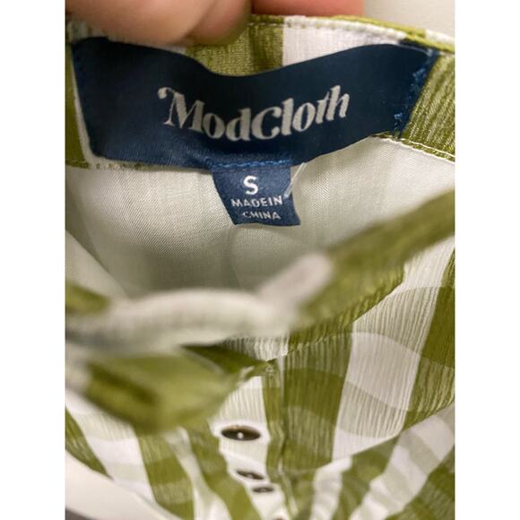 NWT ModCloth Past But Not Least Shirt Dress SMALL Green Gingham Button Front - Picture 4 of 4